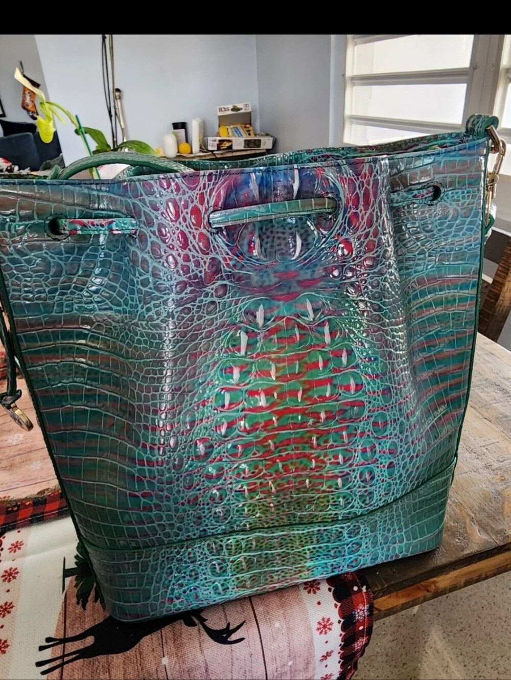 Vibrant Turquoise Multicolor Drawstring Bucket Bag